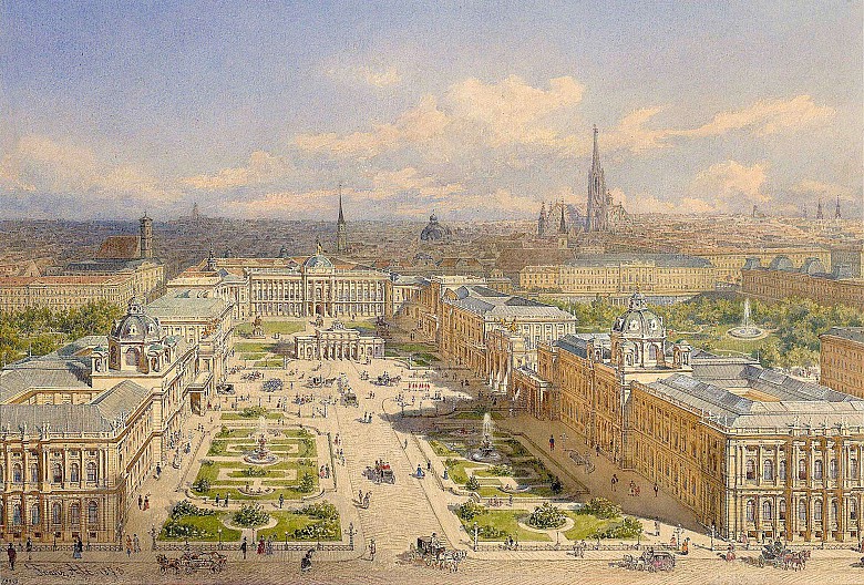 Franz Alt Der alte und der neue Burgplatz in Wien mit dem Projekt des Kaiserforums 1873 Aquarell