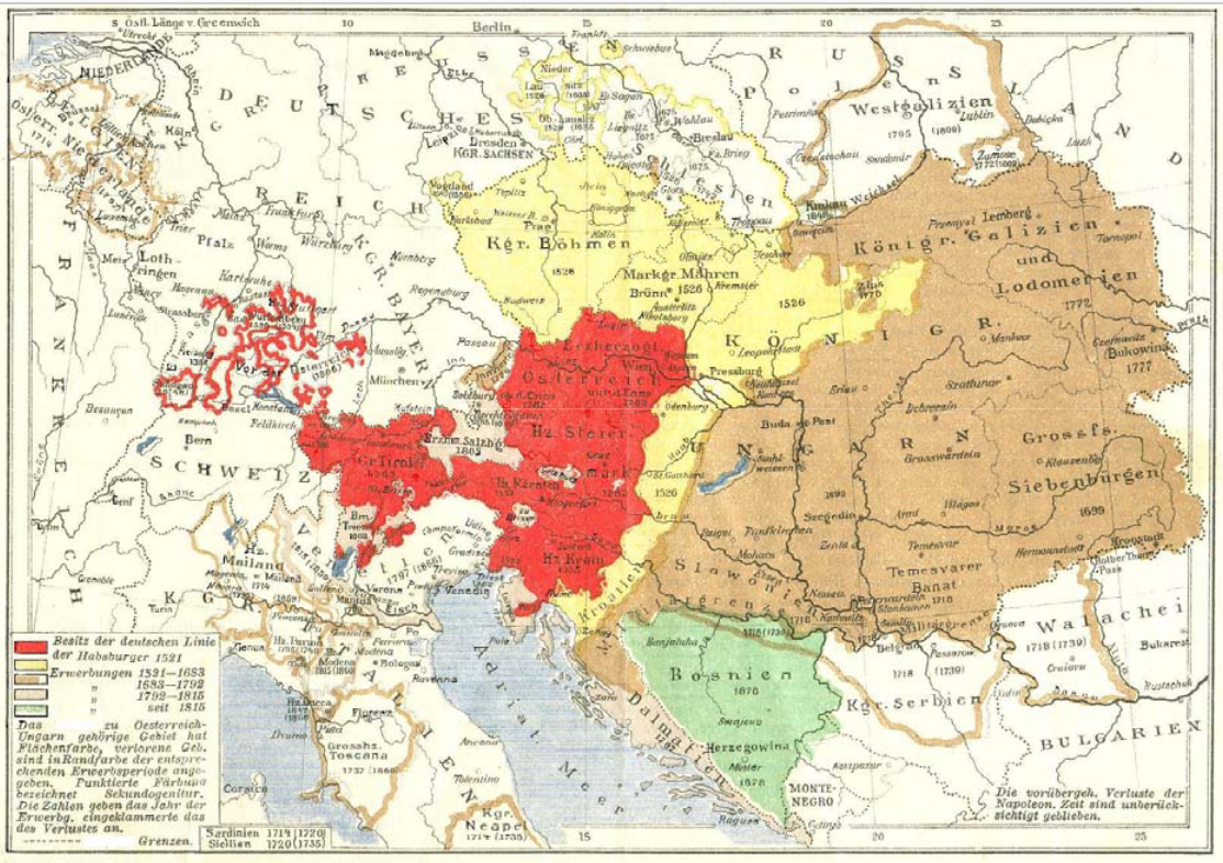 Oesterreich Ungarn Geschichtskarte ca1900