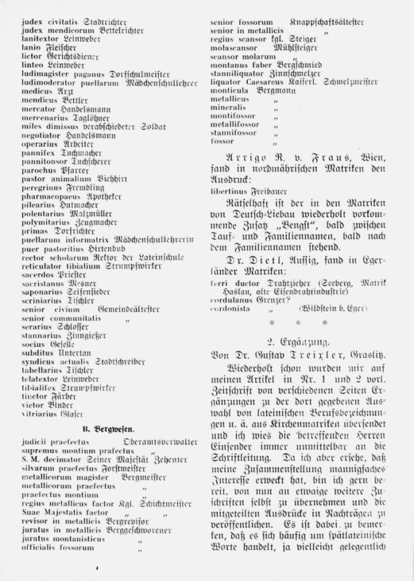 Latein in Kirchenmatriken - 2