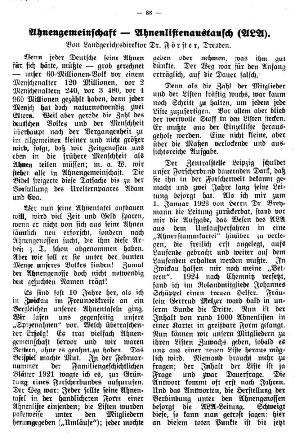 Ahnengemeinschaft - Ahnenlistenaustausch (A.L.A.)