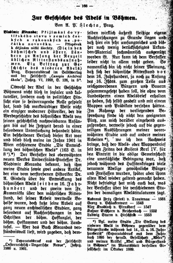 Zur Geschichte des Adels in Böhmen - 1