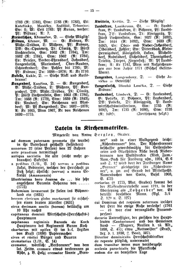 Latein in Kirchenmatriken
