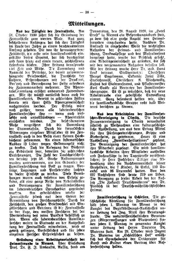 Aus der Tätigkeit der Zentralstelle