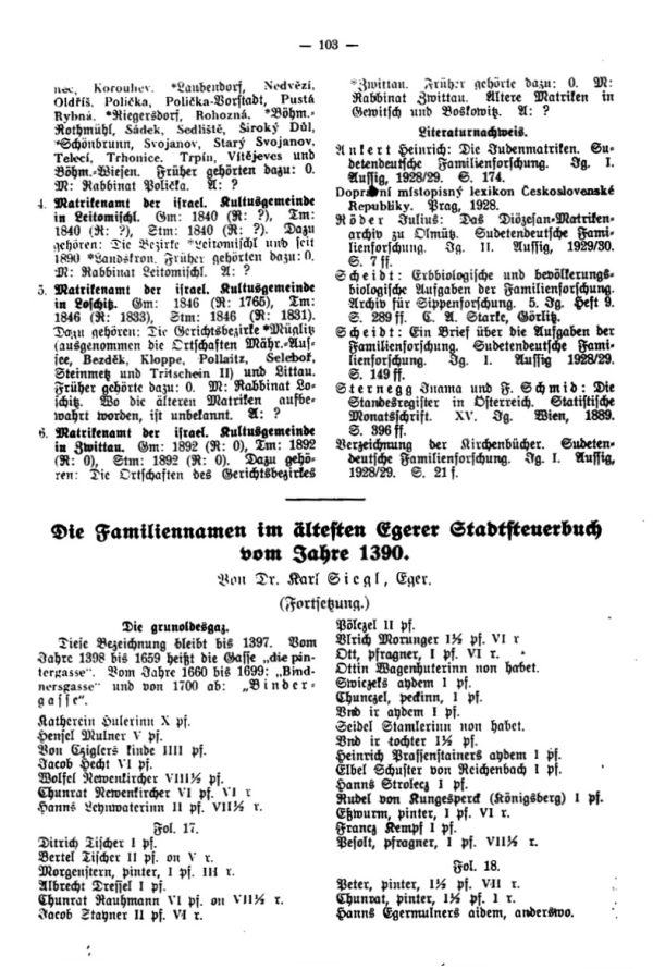 Die Familiennamen im ältesten Egerer Stadtsteuerbuch vom Jahre 1390 - 1