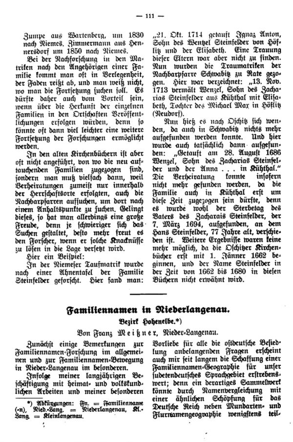 Familiennamen in Niederlangenau - 1