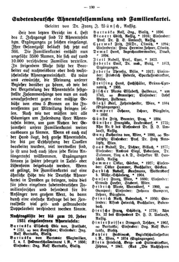 Sudetendeutsche Ahnentafelsammlung und Familienkartei - 1 