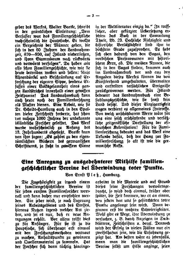 Eine Anregung zu ausgedehnter Mithilfe familiengeschichtlicher Vereine bei Überwindung toter Punkte - 1