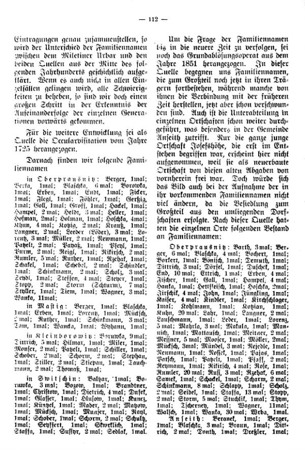 Die Familiennamen der Ortschaften des Kirchensprengels Oberprausnitz in Laufe der Jahrhunderte - 3