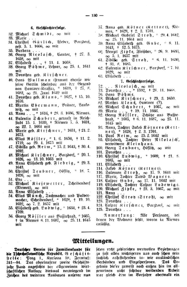 Mitteilungen - Deutsche Verein für Familienkunde für die Tschechosl. Republik