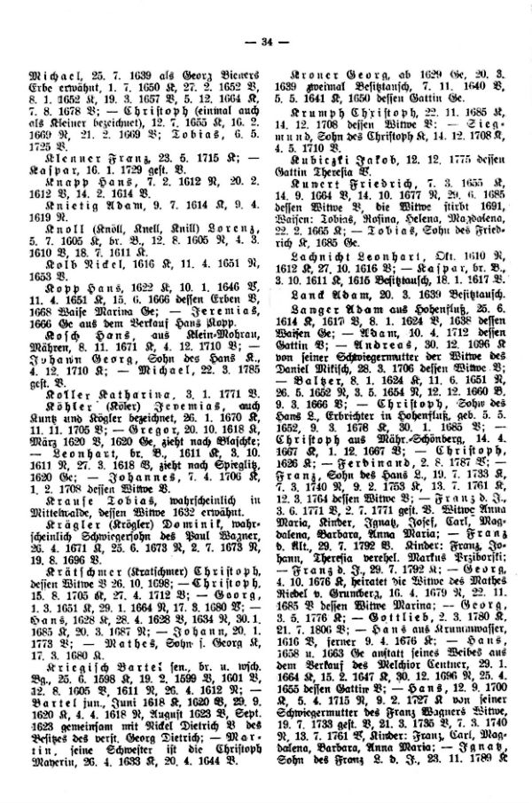 Verzeichnis der im 17. und 18. Jh. in Grumberg (Mähren) ansässig gewesenen Familien - 4