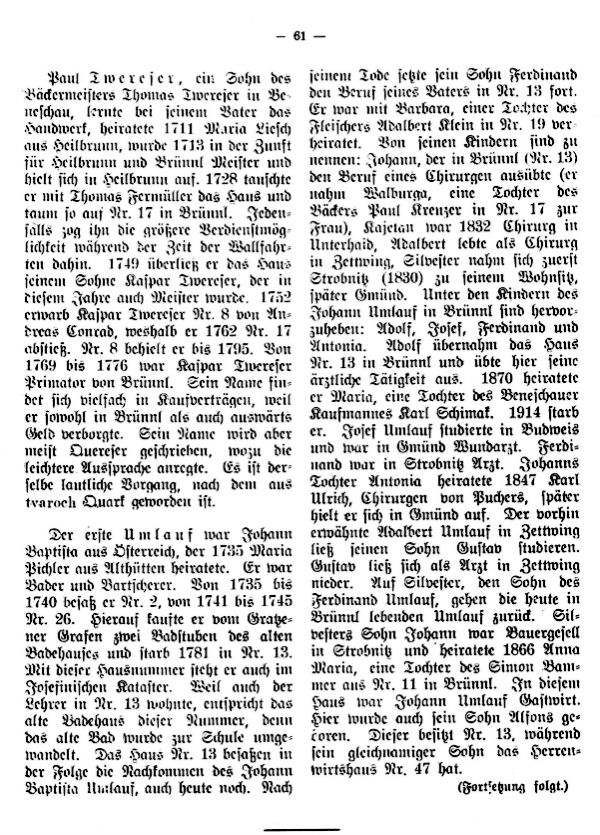 Charakteristische Namen im Markte Brünnl bei Kaplitz in Südböhmen von 1718-1850 - 5