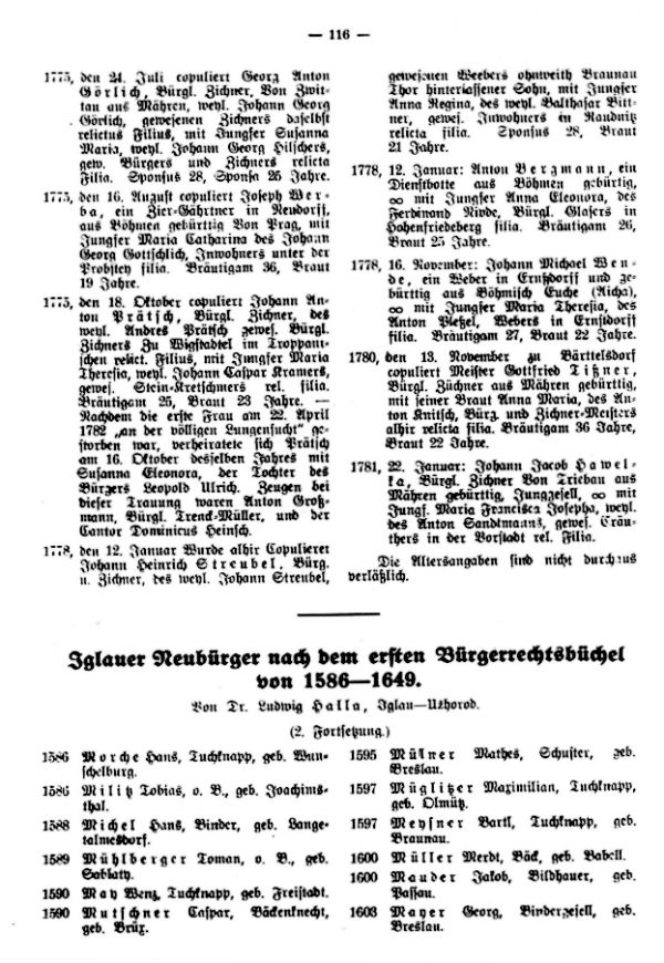 Inglauer Neubürger nach dem ersten Bürgerrechtsbüchel von 1586-1649 - 1