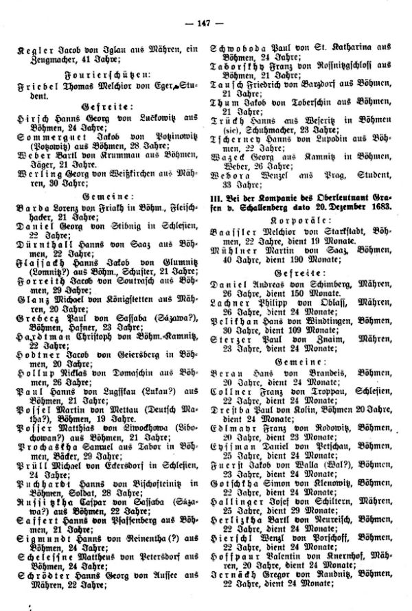 Soldaten aus den Sudetenländern beim Baron de Walischen Regiment zu Fuß, nach den Musterlisten dieses Regimentes aus dem Jahre 1683 - 2