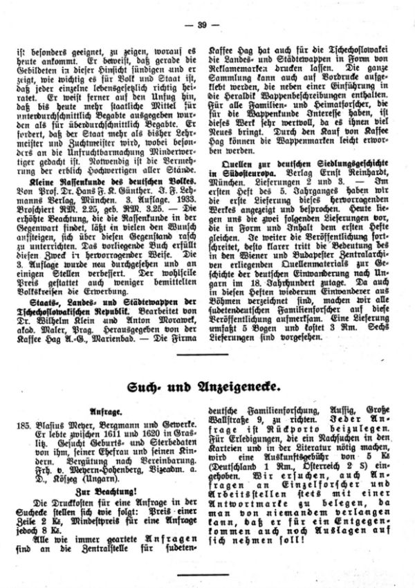 Such- und Anzeigeecke - Staats-, Landes- und Städtewappen der Tschechoslowakischen Republik - Quellen zur deutschen Siedlungsgeschichte in Südosteuropa
