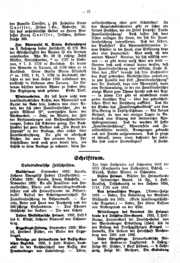 Zeitschriftenschau - Zur Ahnentafel G. Erwin Kolbenheyers 