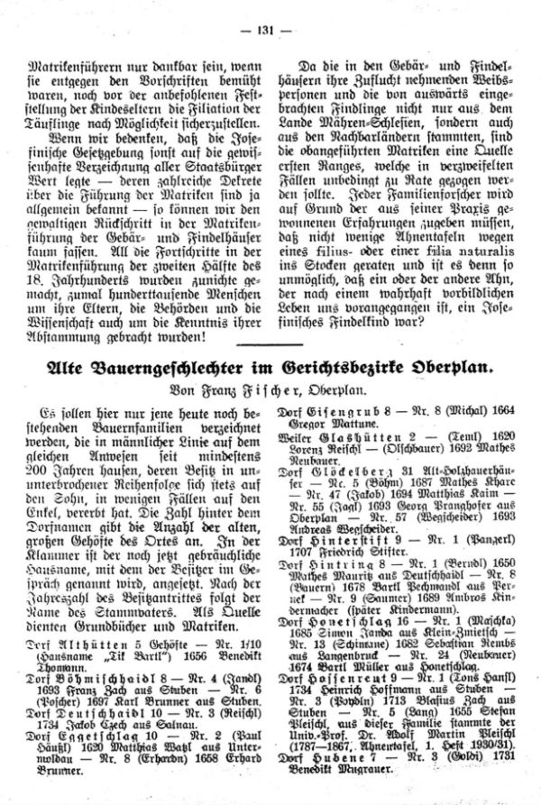 Die Bauerngeschlechter im Gerichtsbezirke Oberplan