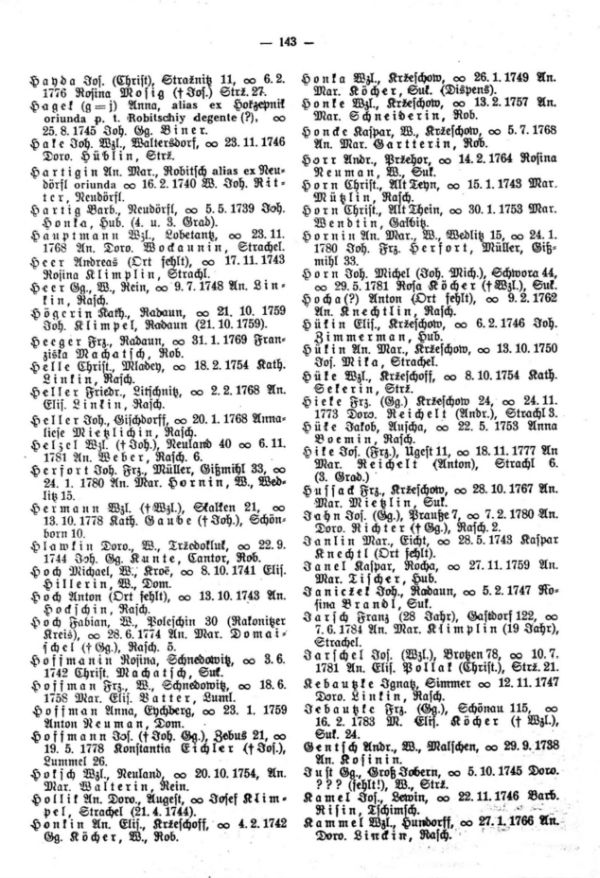 Neu-Ossegger Familiennamen 1650-1738 - Fremde Brautleute aus der Traumatrik der Pfarre Robitsch bei Auscha (1738-1784) - 3
