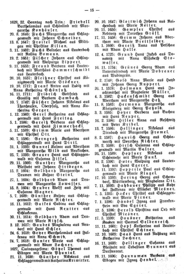 Fremde Brautleute aus der Traumatrik der Pfarre Schönfeld, Bez. Elbogen, Westböhmen (1577-1749) - 3