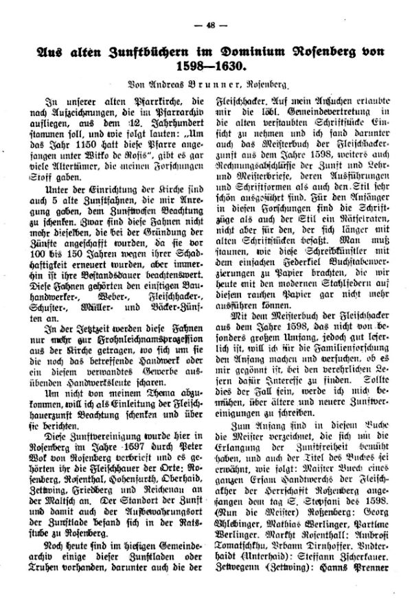 Die alten Zunftbücher im Dominium Rosenberg von 1598-1630 - 1