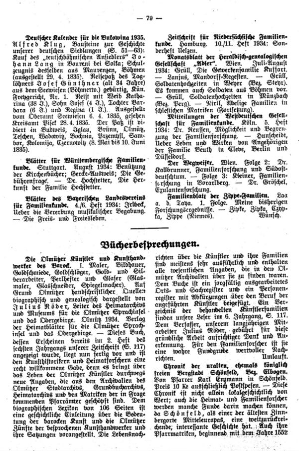 Die Olmützer Künstler und Kunsthandwerker des Barock - Chronik der uralten, ehemals königlich freien Bergstadt Schönfeld, Bez. Elbogen
