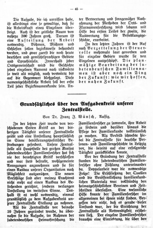 Grundsätzliches über den Aufgabenkreis unserer Zentralstelle