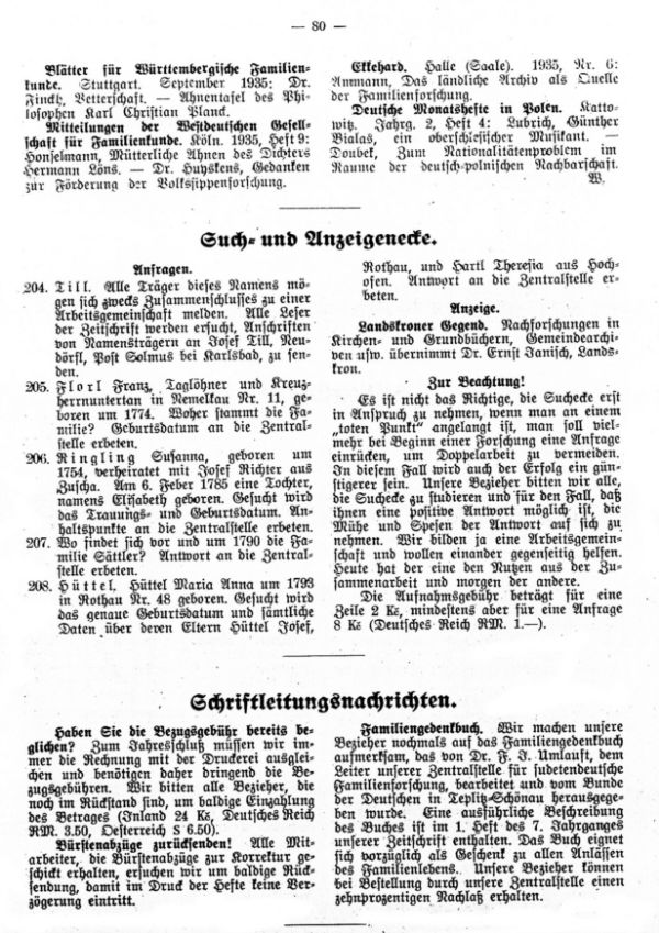 Such- und Anzeigeecke