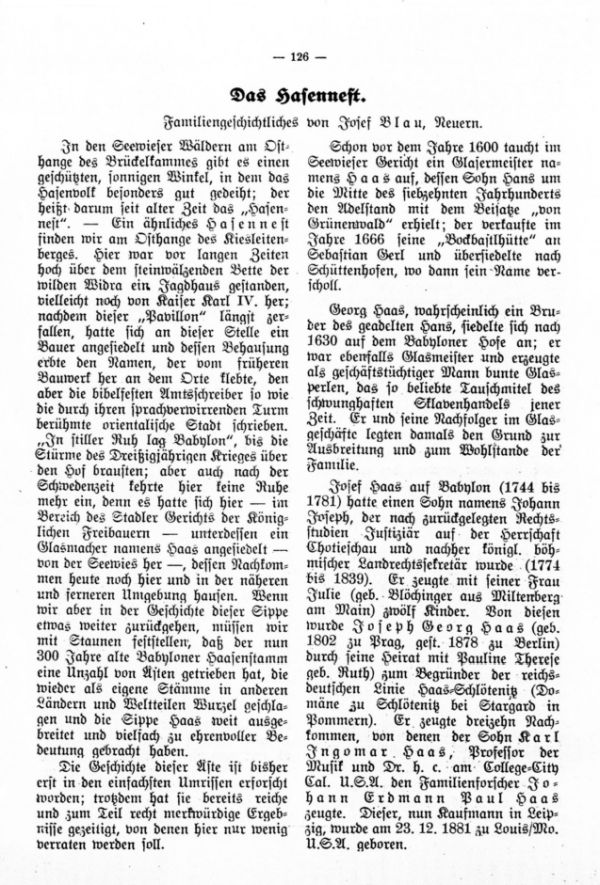 Das Hasennest. Familiengeschichtliches von Josef Blau, Neuern - 1