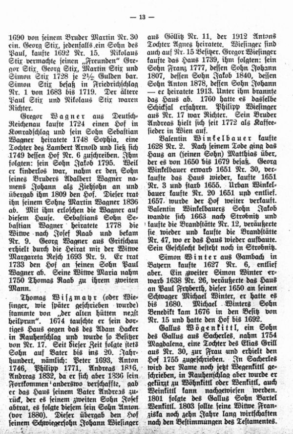 Die wichtigsten Namen der Hofbesitzer von Rauhenschlag seit 1620 - 3