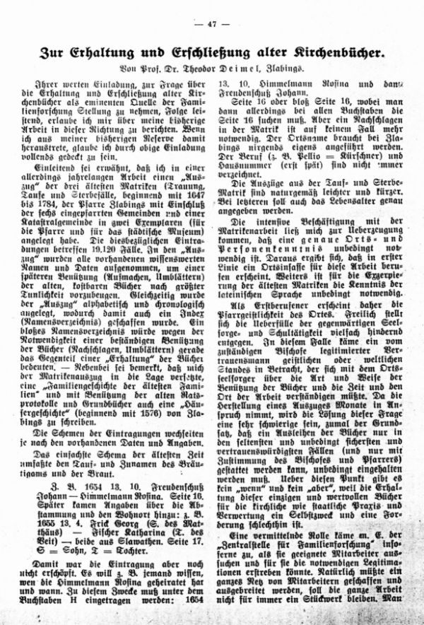Zur Erhaltung und Erschließung der alten Kirchenbücher