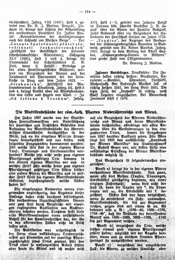 Iglauer Ratsbürger - Die Matrikenbestände der röm.-kathol. Pfarren Niederösterreichs und Wiens