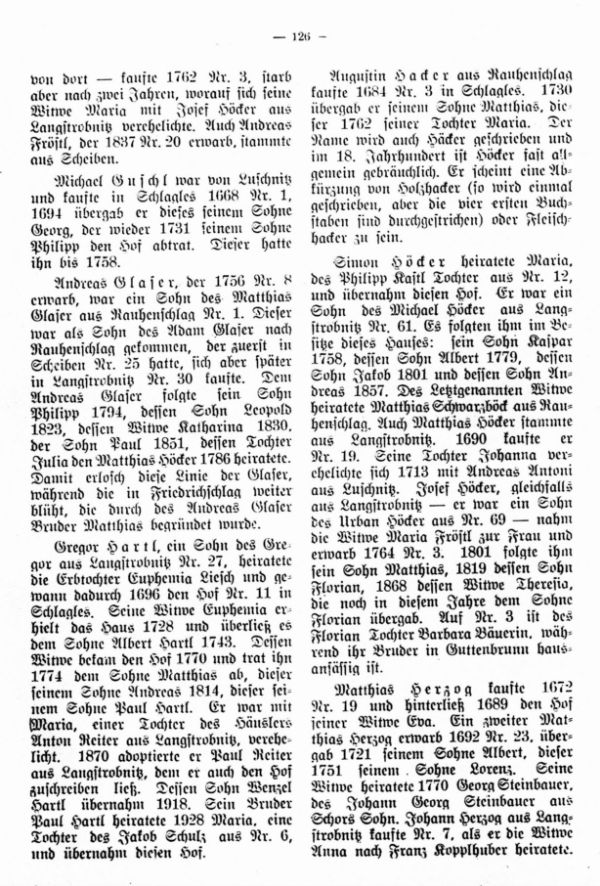 Die wichtigsten Namen der Hofbesitzer von Schlagles in drei Jahrhunderten - 2