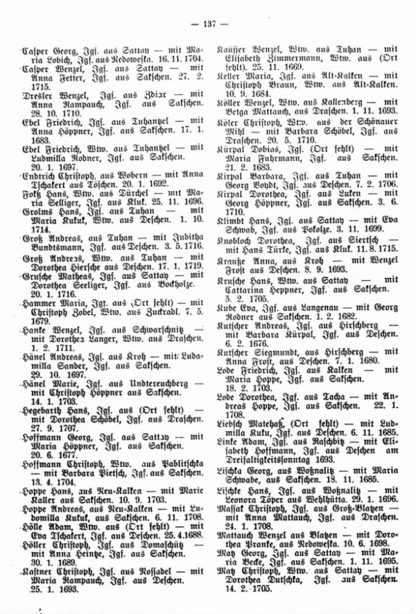 Fremde Brautleute aus der Traumatrik der Pfarre Töschen bei Dauba (1669-1720) - 2