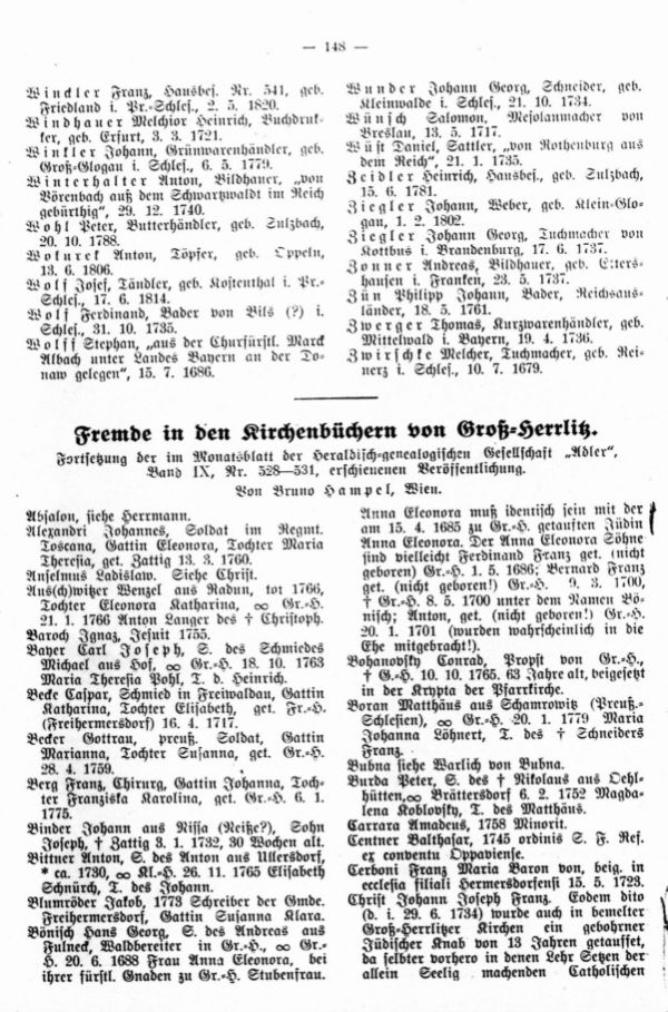 Fremde in den Kirchenbüchern von Groß-Herrlitz - Militärpersonen aus den Sudetenländern in Reichenbach (Eulengebirge) - 1