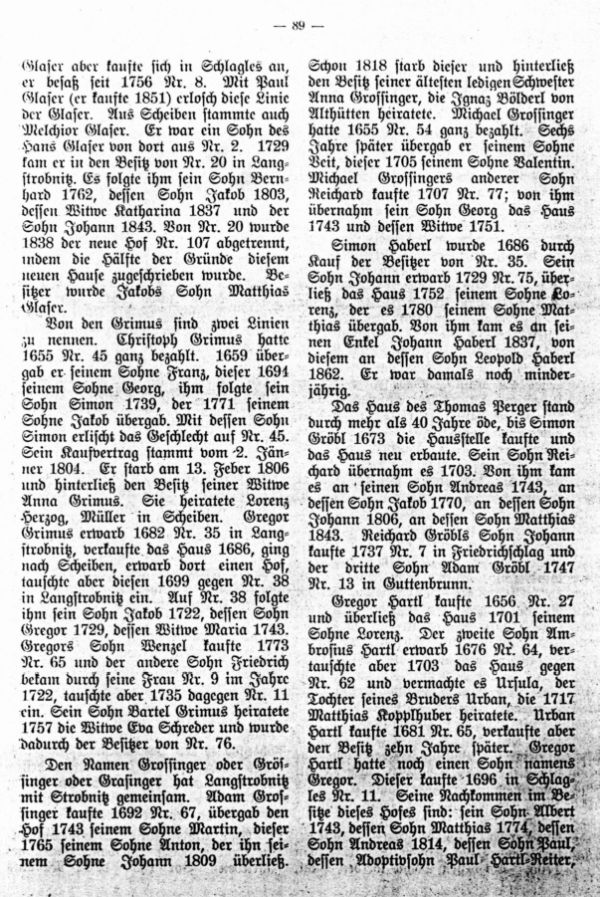 Charakteristische Namen von Langstrobnitz (1650-1850) - 3