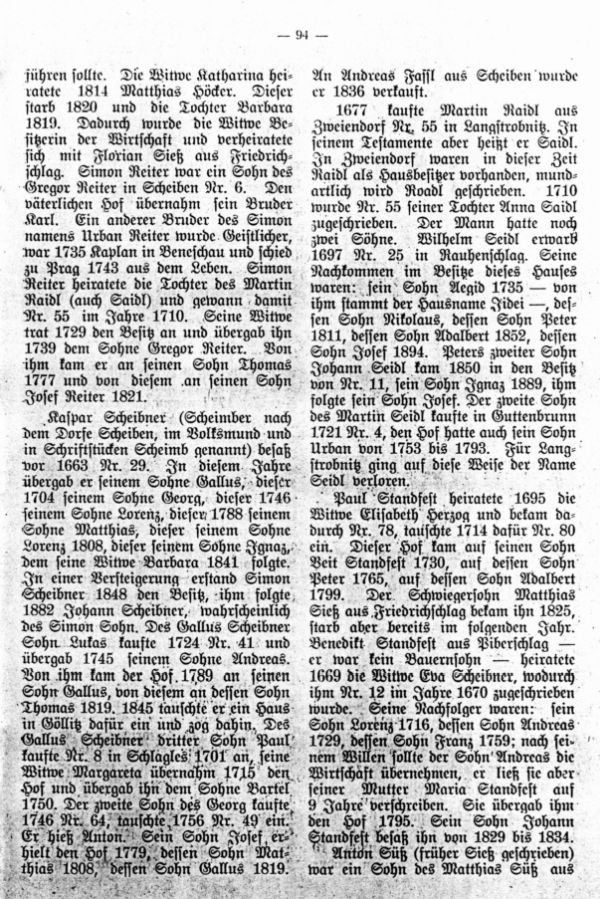 Charakteristische Namen von Langstrobnitz (1650-1850) - 8