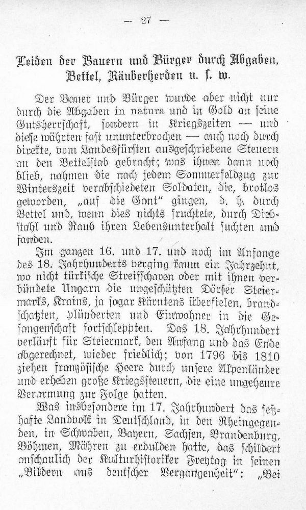 Leiden der Bauern und Bürger durch Abgaben, Bettel, Räuberherden u.s.w.
