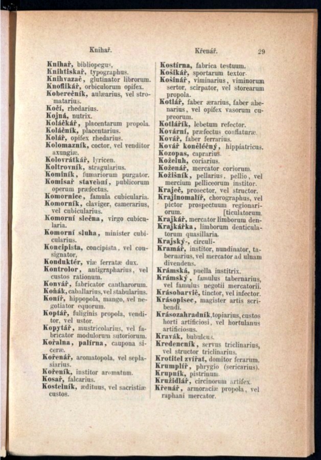 Teil 2  Böhmisch - Latein / von 'Knihař' bis 'Křenář'