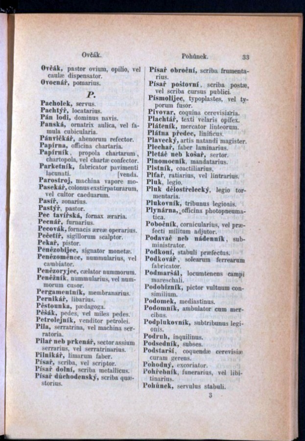 Teil 2  Böhmisch - Latein / von 'Ovčák ' bis 'Pohŭnek'