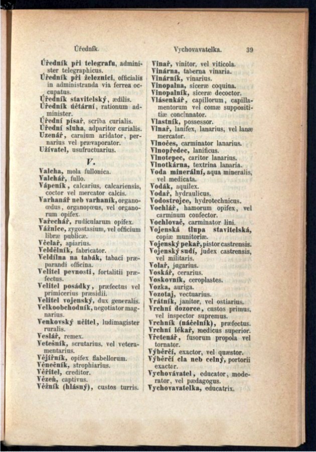 Teil 2  Böhmisch - Latein / von 'Úředník ' bis 'Vychovavatelka'