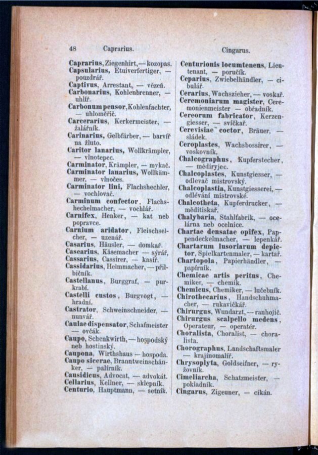Teil 3  Latein - Deutsch - Böhmisch / von 'Caprarius' bis 'Cingarus'