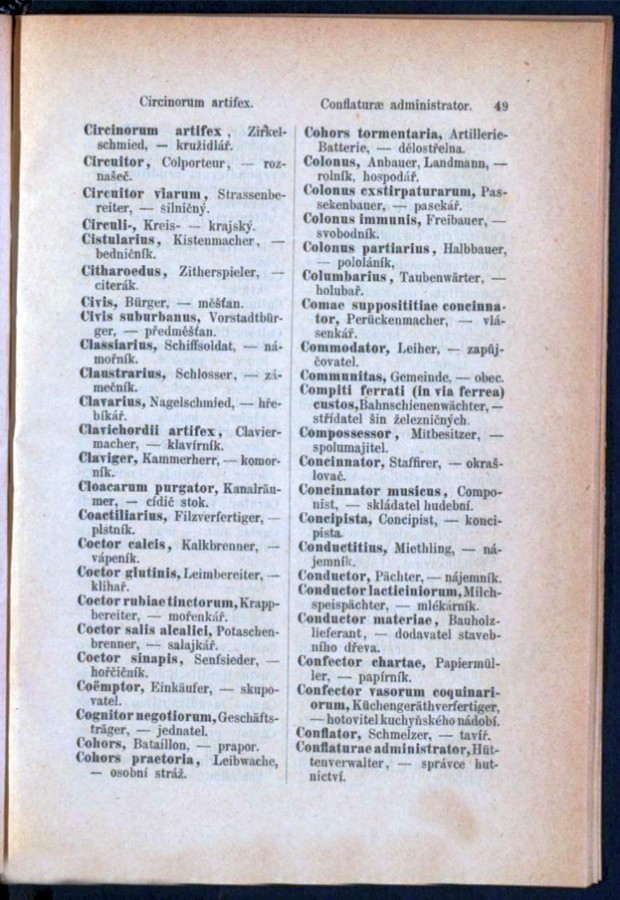 Teil 3  Latein - Deutsch - Böhmisch / von 'Circinorum artifex' bis 'Conflaturae administrator'