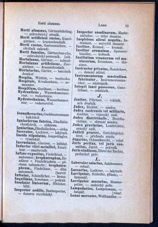 Teil 3  Latein - Deutsch - Böhmisch / von 'Horti alumnus' bis 'Lanae'