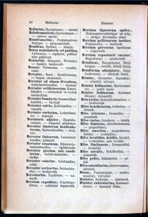 Teil 3  Latein - Deutsch - Böhmisch / von 'Mellarius' bis 'Minister'