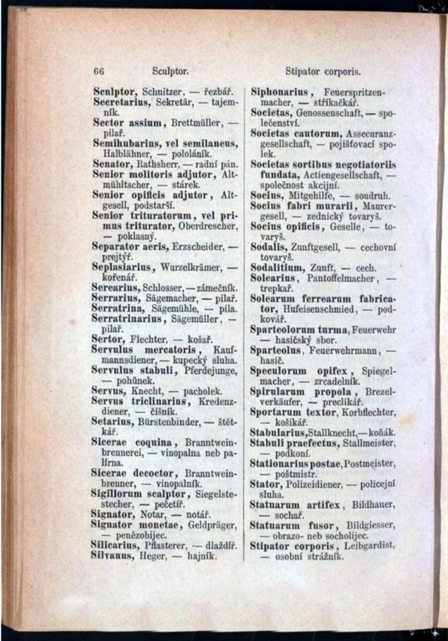 Teil 3  Latein - Deutsch - Böhmisch / von 'Sculptor' bis 'Stipator corporis'